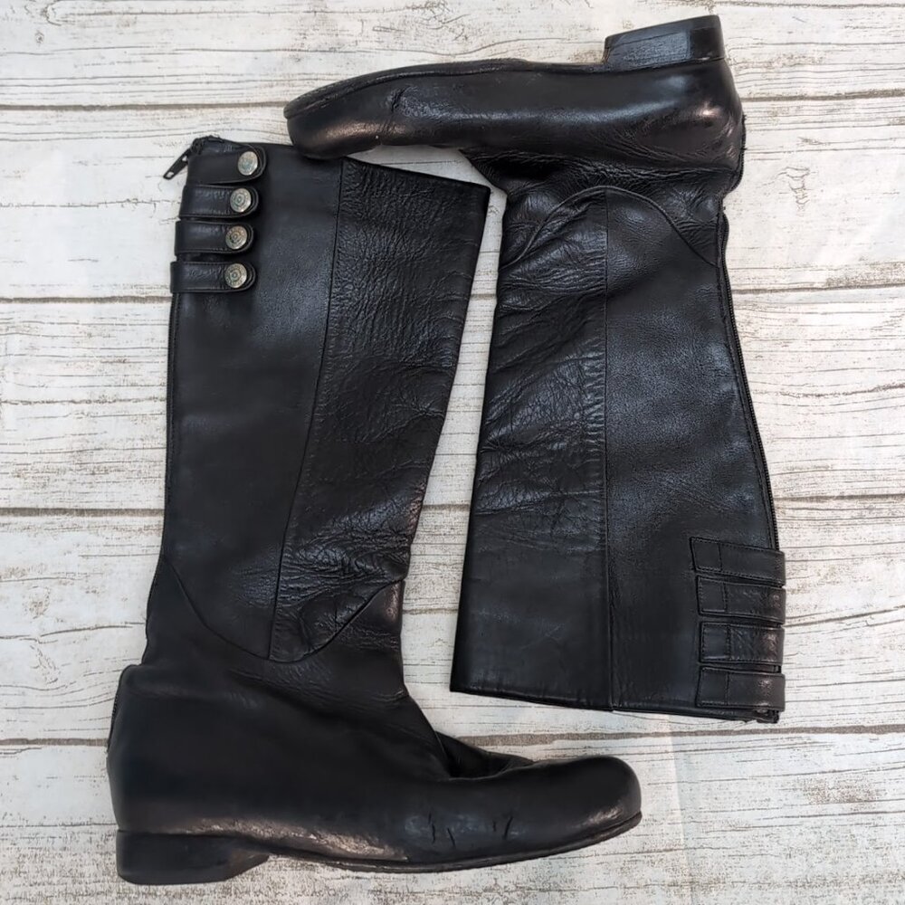 Poppy Barley Knee High Zipper Black Leather Equestrian boots Women Size 10